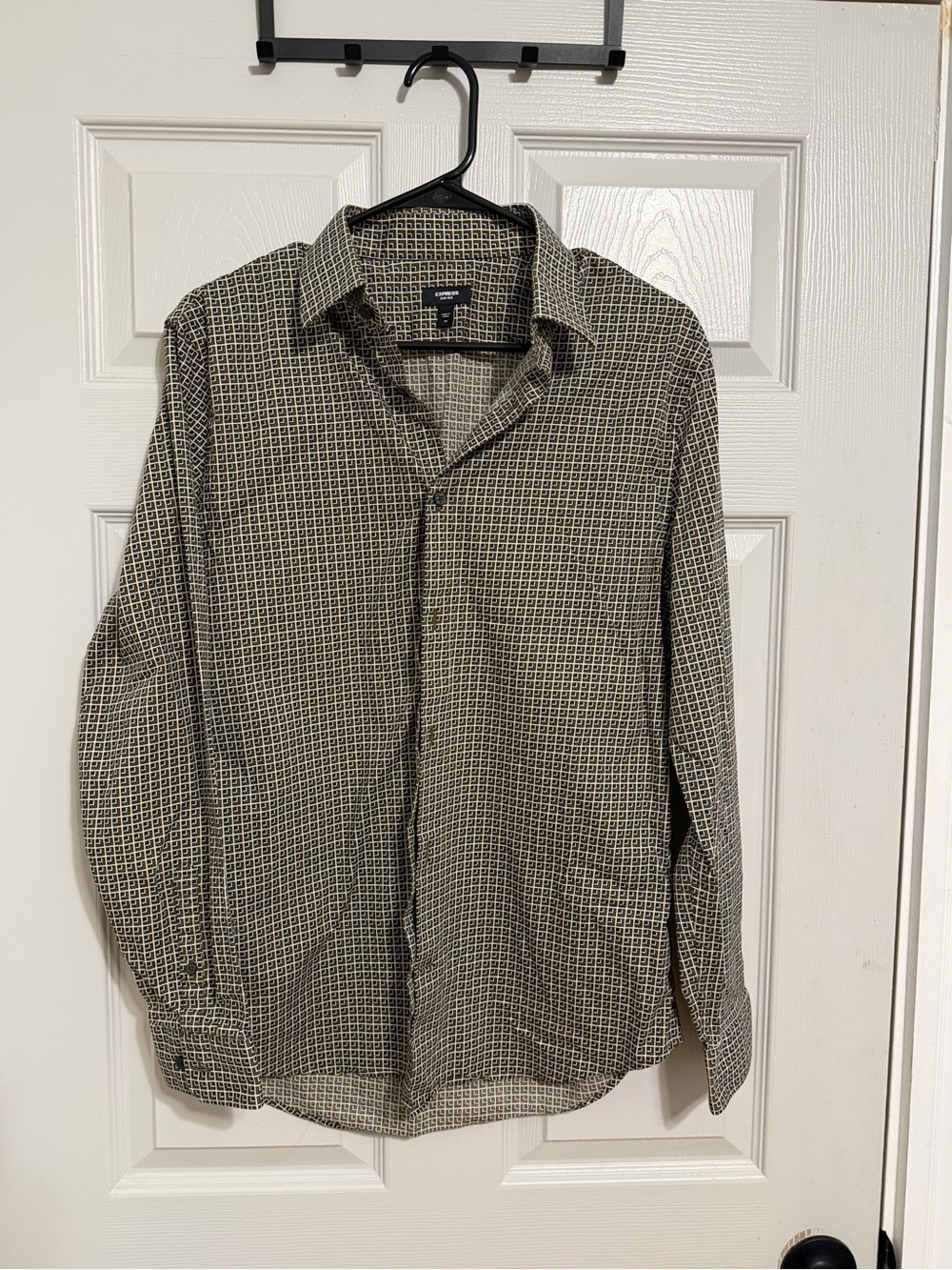 Express Black and White Micro-Grid Button Down Shirt